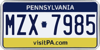 PA license plate MZX7985