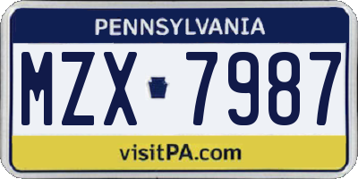 PA license plate MZX7987