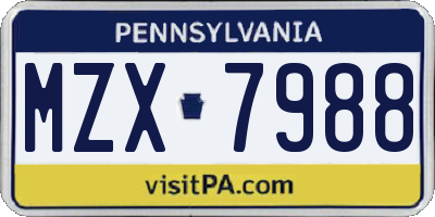 PA license plate MZX7988