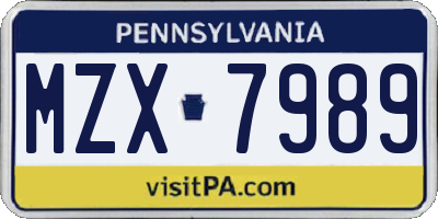 PA license plate MZX7989