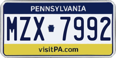 PA license plate MZX7992