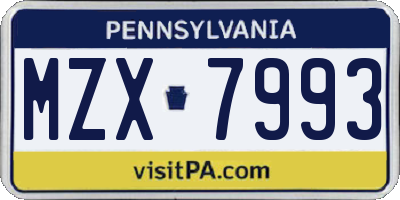 PA license plate MZX7993