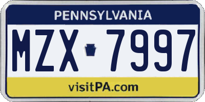 PA license plate MZX7997