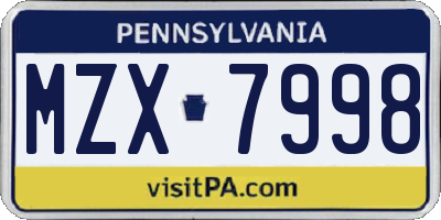 PA license plate MZX7998
