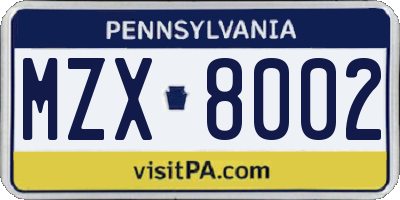 PA license plate MZX8002