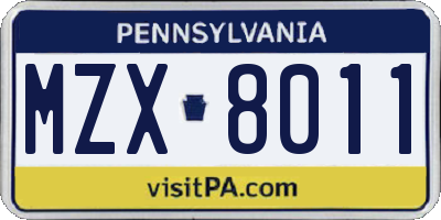 PA license plate MZX8011