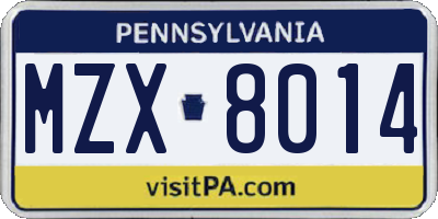 PA license plate MZX8014