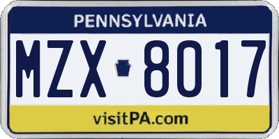 PA license plate MZX8017