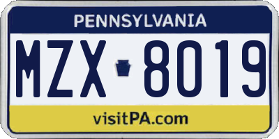 PA license plate MZX8019