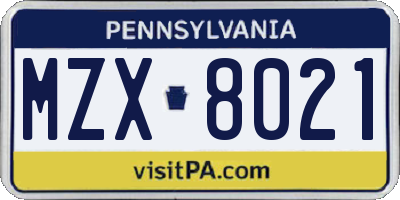PA license plate MZX8021