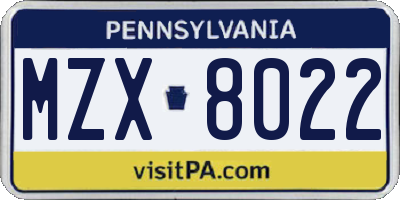 PA license plate MZX8022