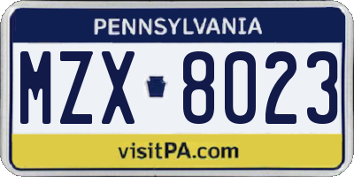 PA license plate MZX8023