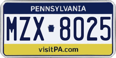PA license plate MZX8025