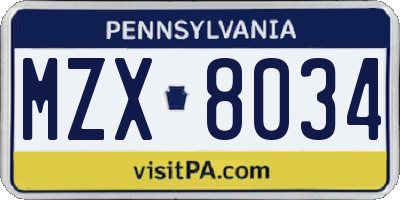 PA license plate MZX8034
