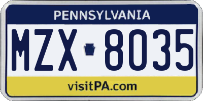 PA license plate MZX8035