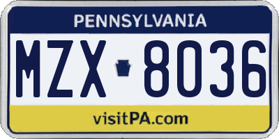 PA license plate MZX8036