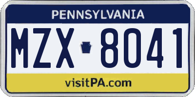 PA license plate MZX8041