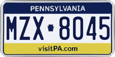PA license plate MZX8045