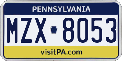 PA license plate MZX8053