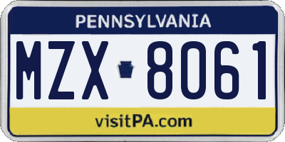 PA license plate MZX8061