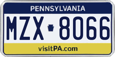 PA license plate MZX8066