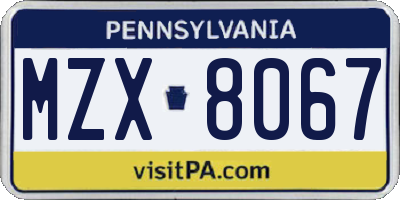 PA license plate MZX8067