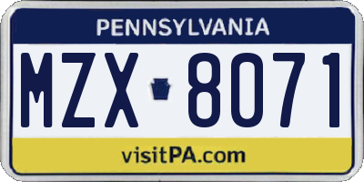 PA license plate MZX8071