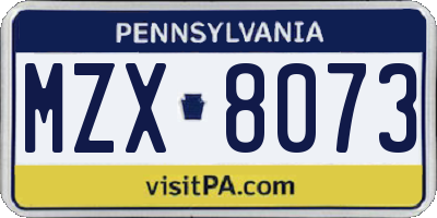 PA license plate MZX8073