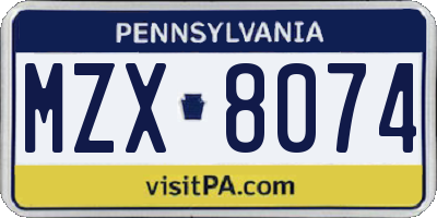 PA license plate MZX8074