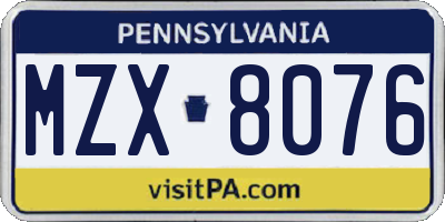 PA license plate MZX8076