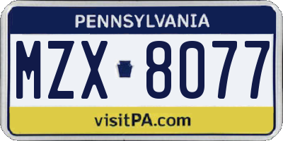 PA license plate MZX8077