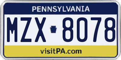 PA license plate MZX8078
