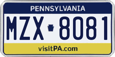 PA license plate MZX8081