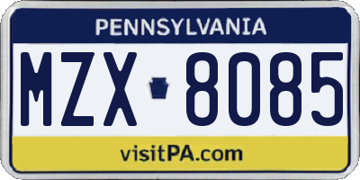 PA license plate MZX8085