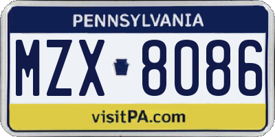 PA license plate MZX8086