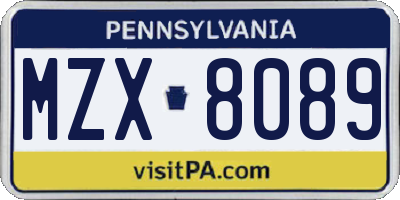 PA license plate MZX8089