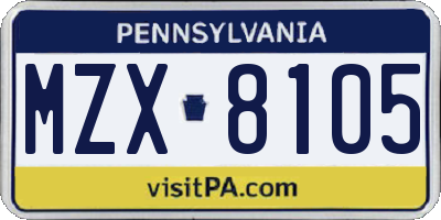 PA license plate MZX8105