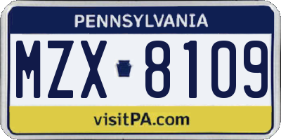 PA license plate MZX8109