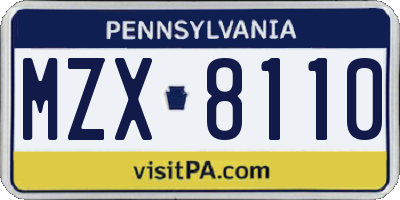 PA license plate MZX8110