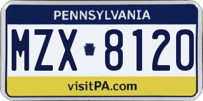 PA license plate MZX8120