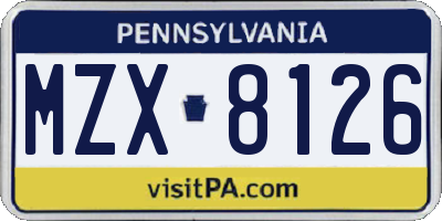 PA license plate MZX8126