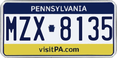 PA license plate MZX8135