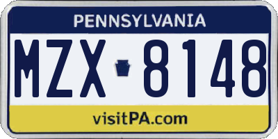 PA license plate MZX8148