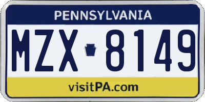 PA license plate MZX8149