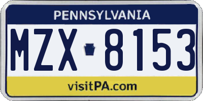PA license plate MZX8153