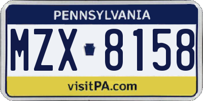 PA license plate MZX8158