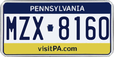 PA license plate MZX8160