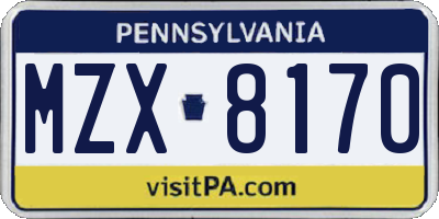PA license plate MZX8170
