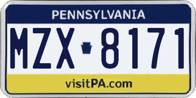 PA license plate MZX8171