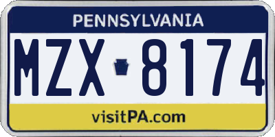 PA license plate MZX8174